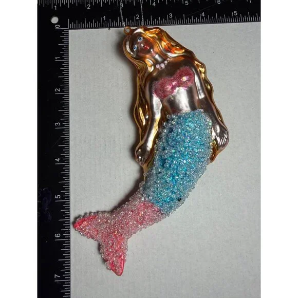 Pier 1 Beaded Mermaid Ornament With Gold Hair Mercery Glass - Picture 4 of 4